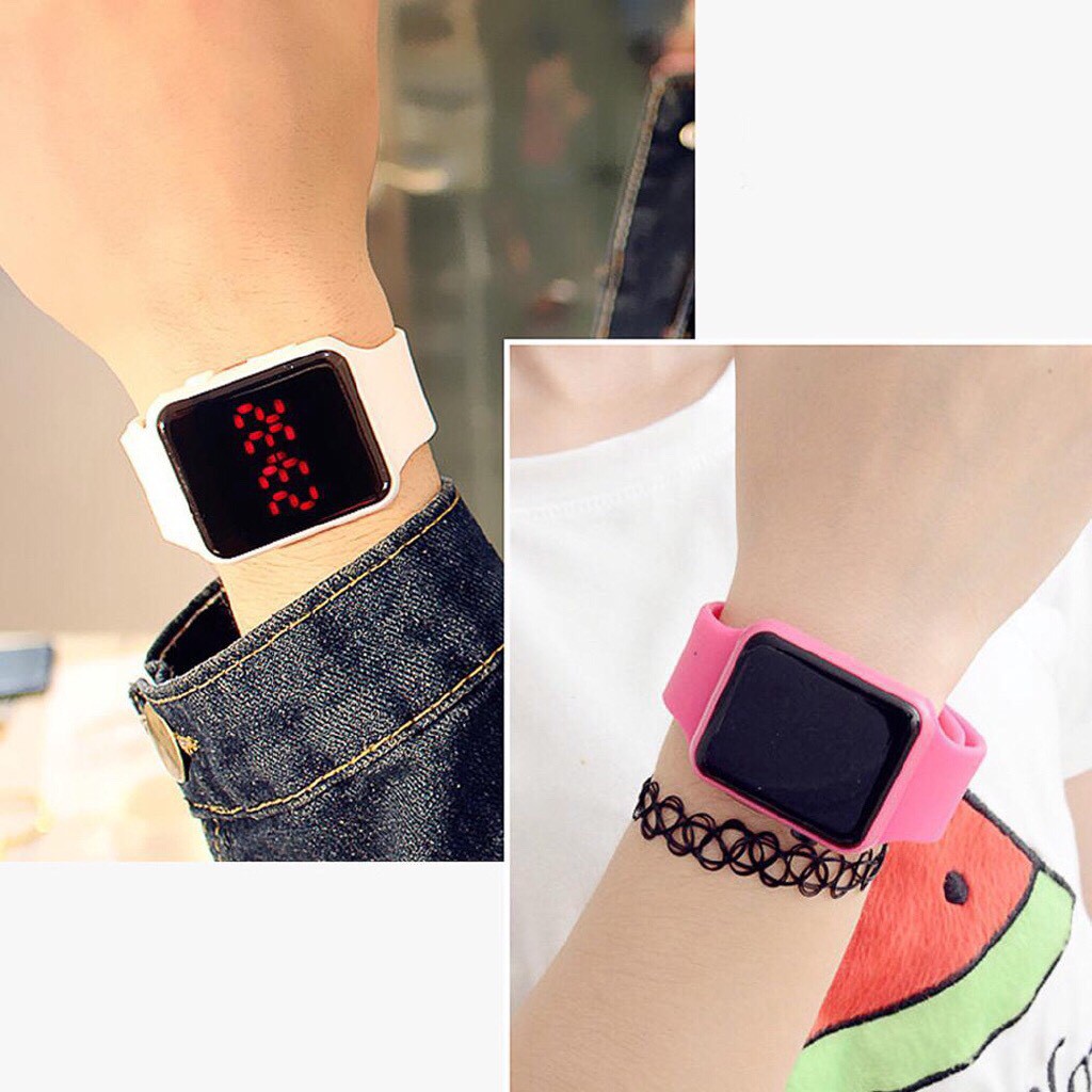 Đồng hồ thời trang nam nữ Led phong cách Hàn SC002 Dây hồng | BigBuy360 - bigbuy360.vn