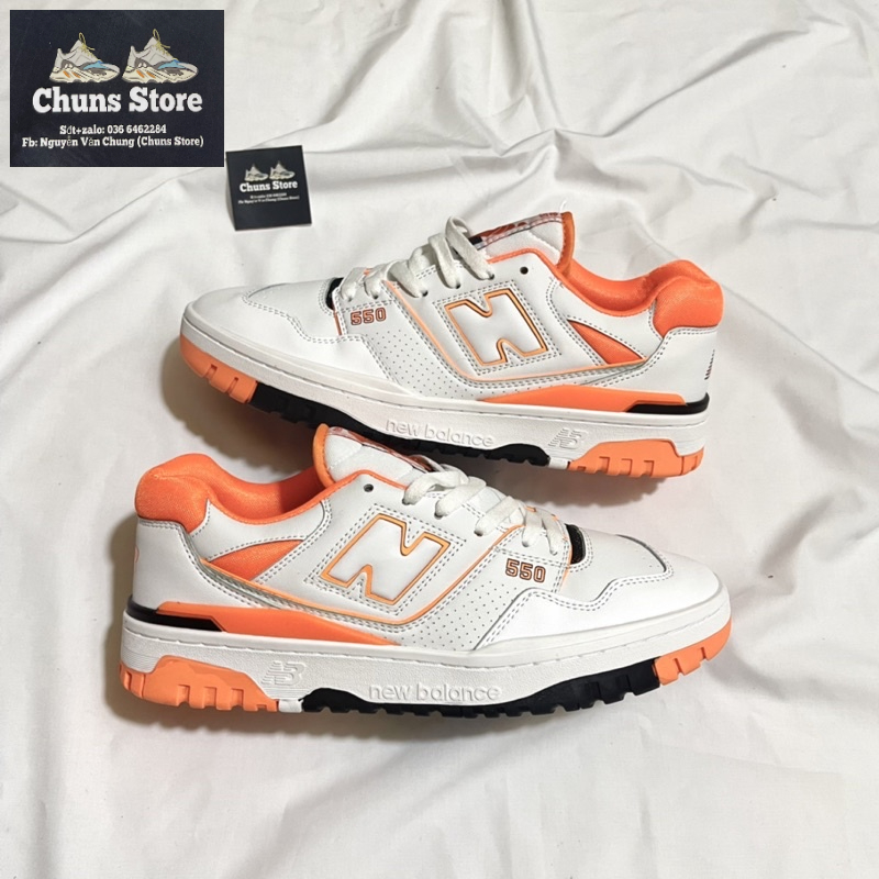 giày newbalance 550 cam trắng cao cấp, giày NB 550 trắng kẻ cam mới