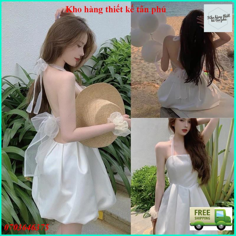 Đầm váy nữ xoè cột nơ mút ngực, Đầm xoè dự tiệc đi chơi