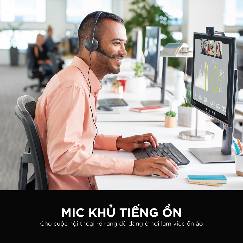 Tai nghe có dây Logitech H340 đêm tai êm ái tích hợp Micro chống ồn, giắc cắm USB, điều khiển trên dây Vanphongstar