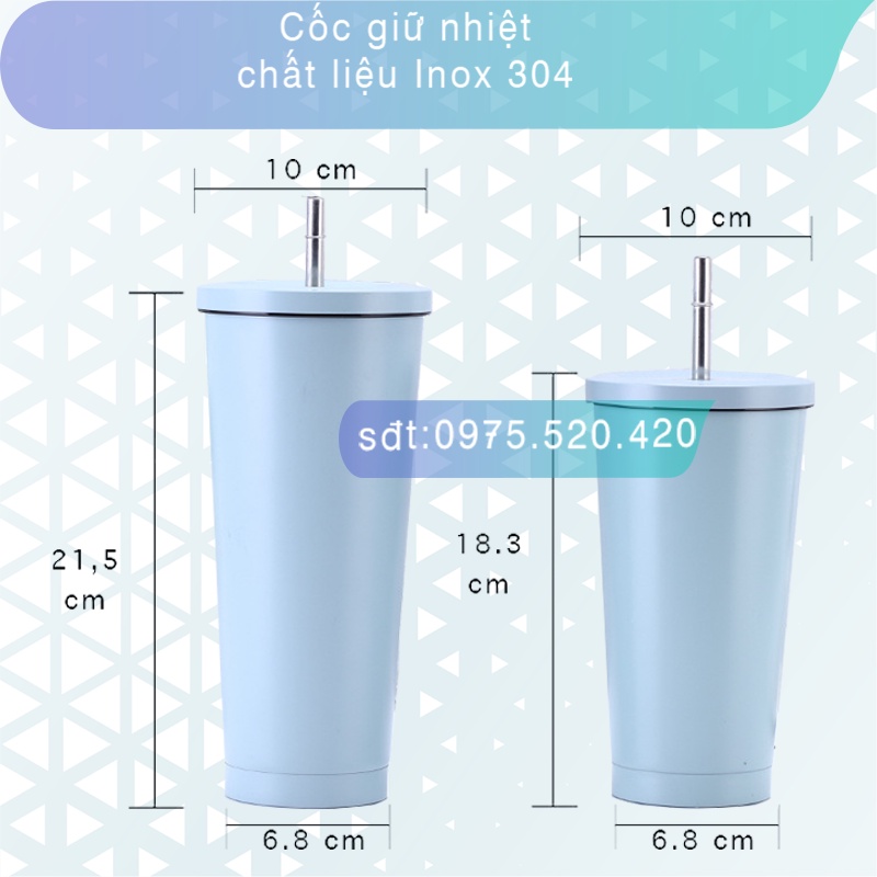 Ly giữ nhiệt - Inox304 500ml 750ml - Tặng kèm ống hút [NHIỀU MÀU] - Cốc giữ nhiệt Inox304
