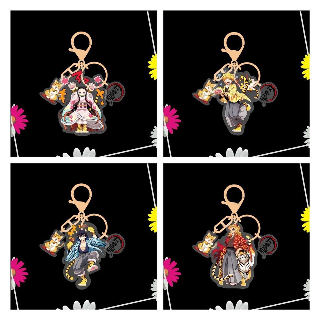 Móc khóa acrylic thiết kế nhân vật anime Demon Slayer Rengoku Kamado Nezuko hai mặt đáng yêu làm quà tặng bộ sưu tập