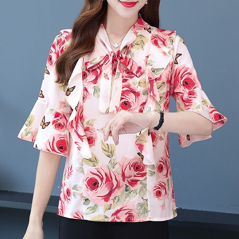 Áo Kiểu Tay Ngắn Cổ Chữ V Họa Tiết Hoa Thời Trang Mùa Hè Cá Tính Cho Nữ