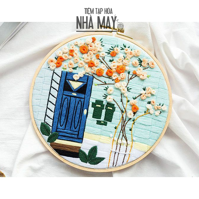 Kit thêu tranh thềm nhà có hoa