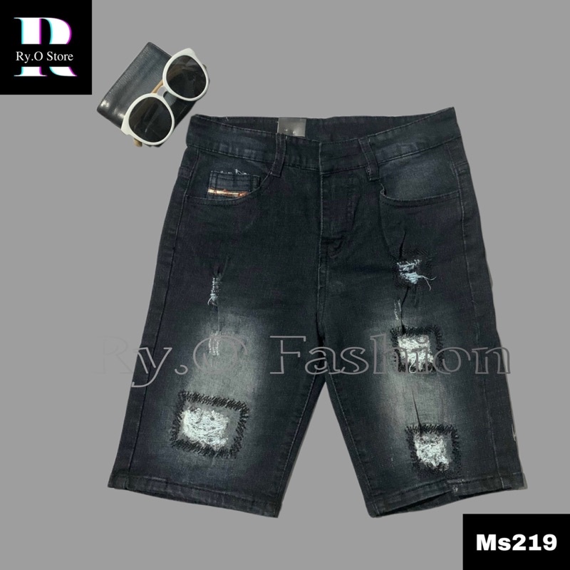 Quần Short Jean Nam cao cấp, quần lửng nam màu đen chất liệu vải bò co giãn thoải mái Ry.O Fashion MS219