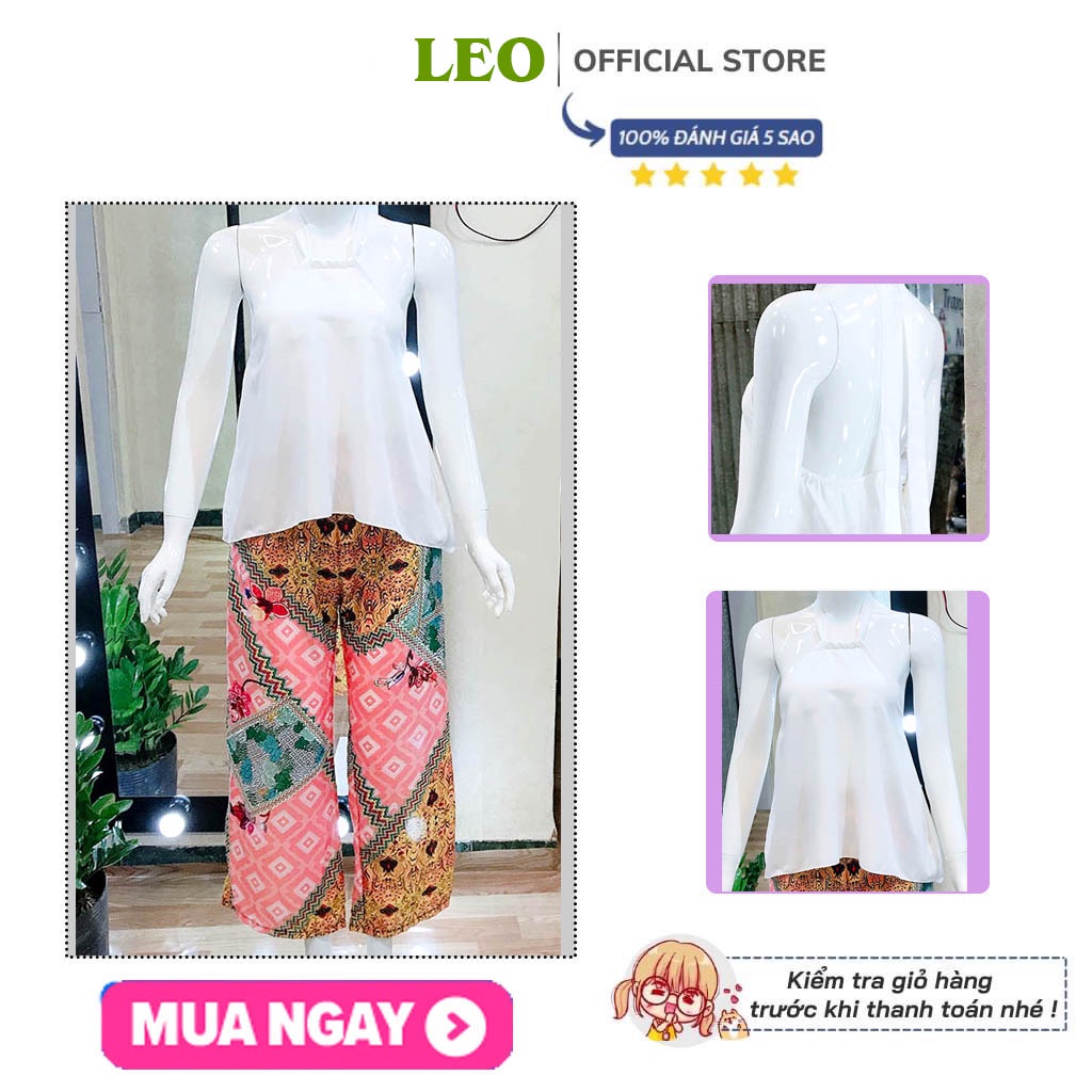 Set đi biển áo cổ yếm lụa trắng sexy kèm quần ống suông họa tiết cao cấp
