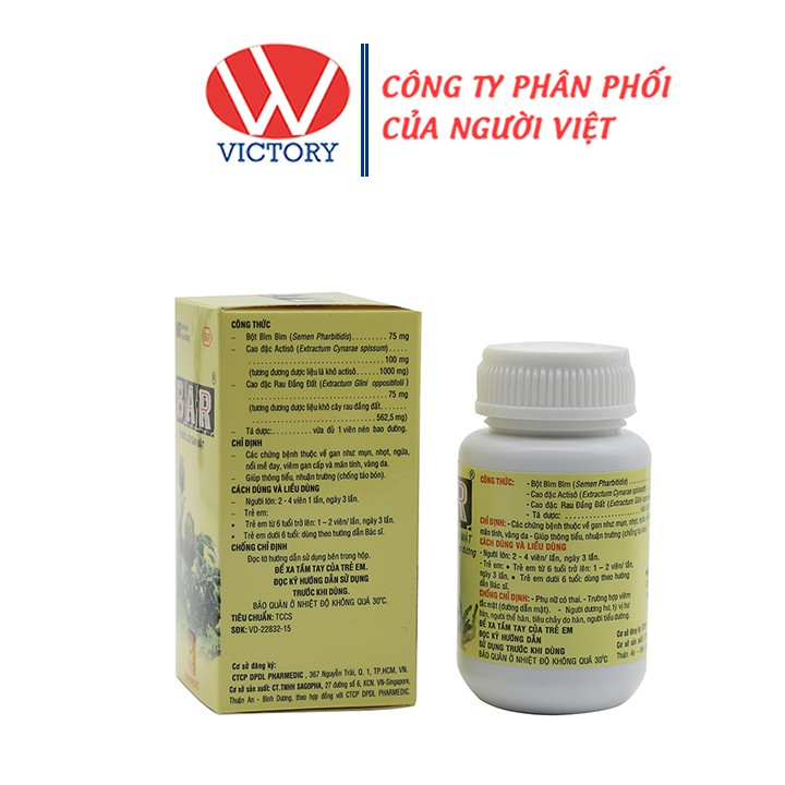 BAR Actiso 180 viên - Viên uống giúp ngủ ngon, thông tiểu, nhuận tràng - Victory Pharmacy