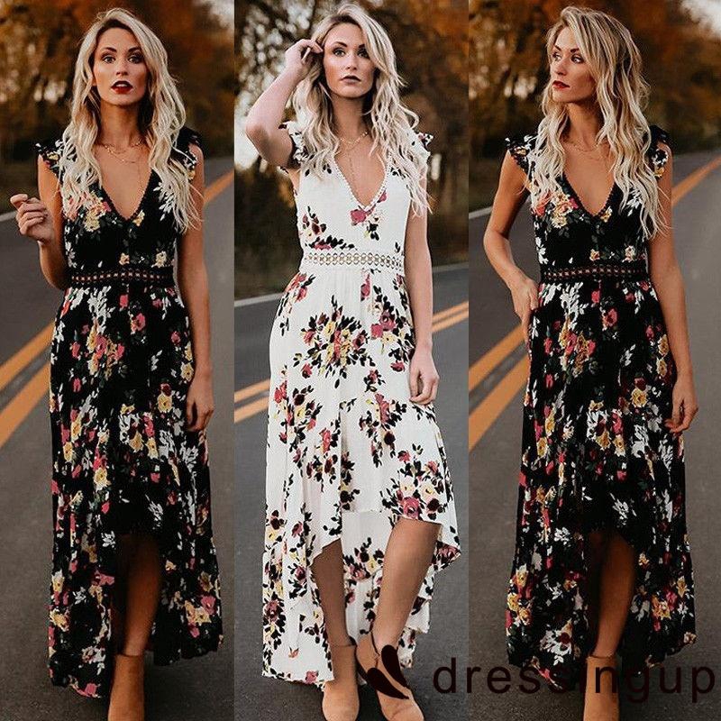 Đầm maxi đi biển hoạ tiết hoa phong cách Bohomian