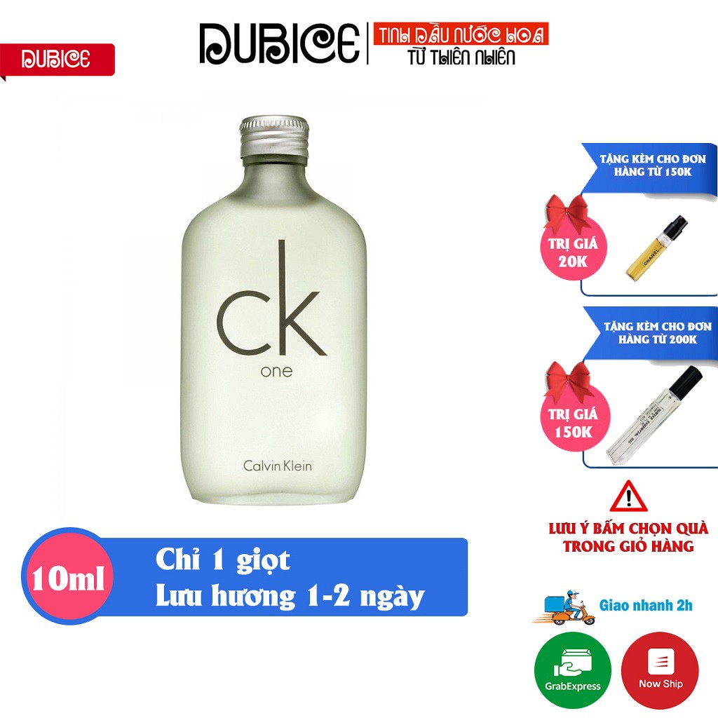 Tinh dầu nước hoa nam nữ Unisex Calvin Klein CK thơm lâu 1 - 2 ngày,  dùng làm mỹ phẩm, khử mùi, nước hoa