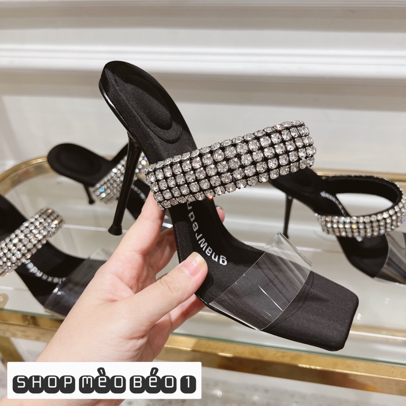 Guốc wang quai đá ngang mica gót nhọn fullbox