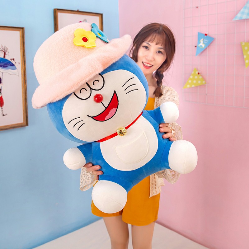 Gấu Bông Gối Ôm Doraemon Đô rê mon Đội Mũ Cao Cấp