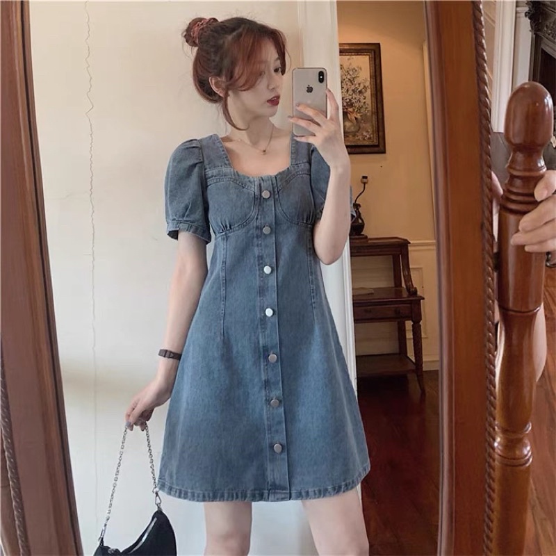 Váy chữ A bò dáng xuông nữ tính phong cách Hàn ( có ảnh thật)