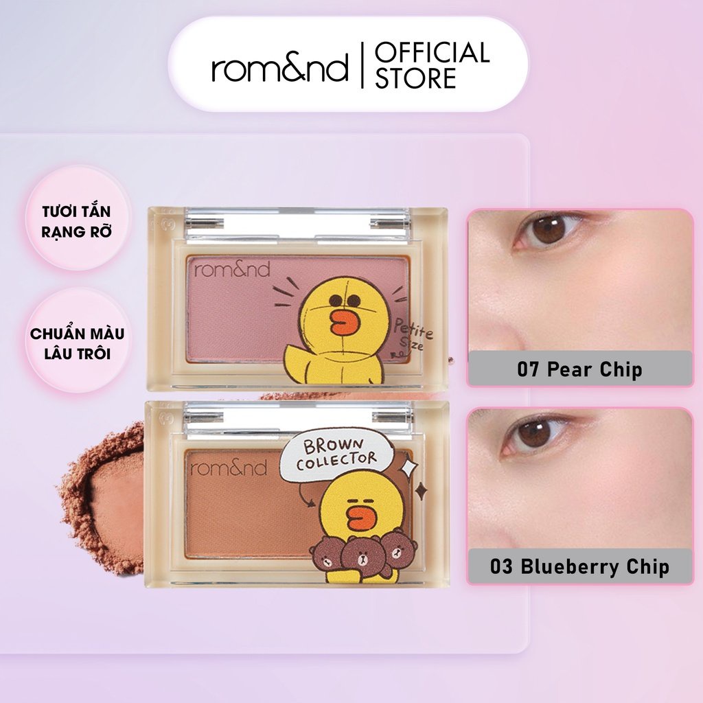 [Rom&amp;nd] Phấn má hồng dạng nén Hàn Quốc Romand Line Friends Better Than Cheek Mini 1.4g