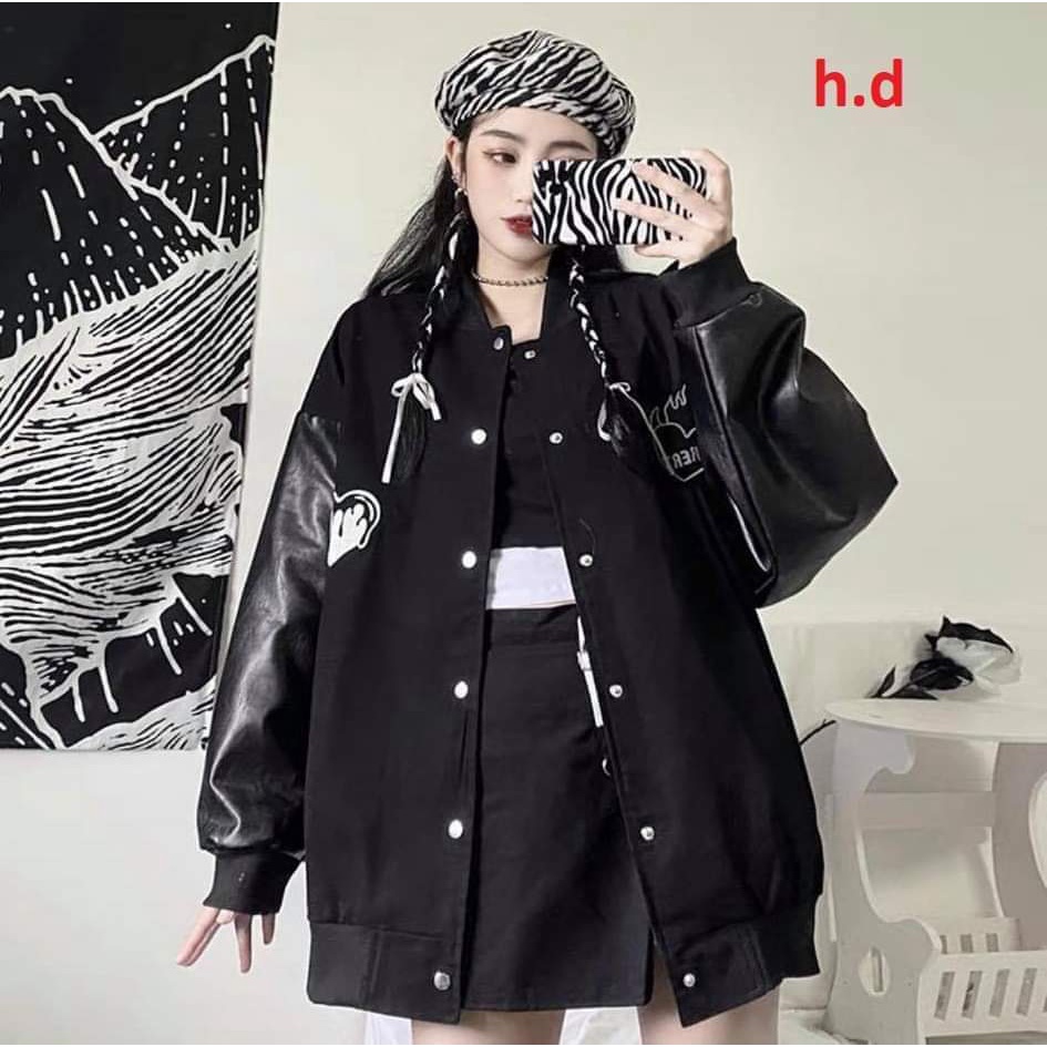 Áo Khoác Bomber Unisex Form Rộng , Áo Khoác Nỉ Tay Da Họa Tiết Trái Tim Dáng Đẹp | BigBuy360 - bigbuy360.vn