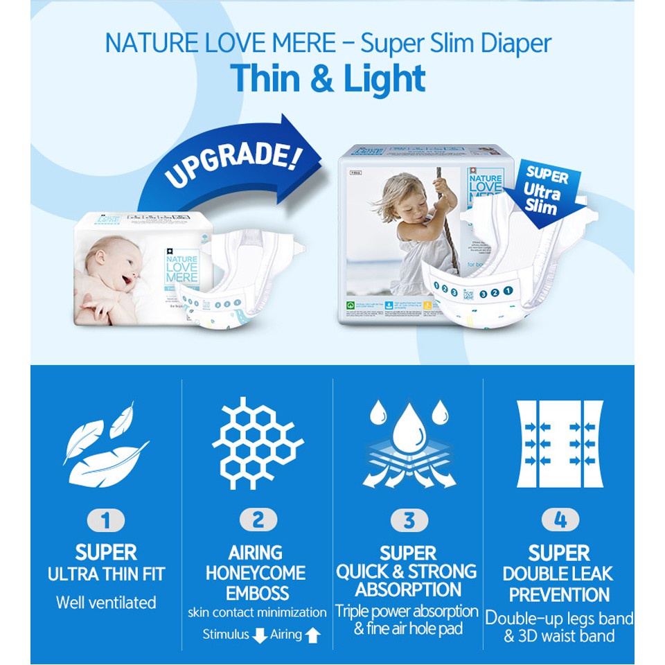 Bỉm/Tã Dán NATURE LOVE MERE Super Slim S36/M32/L28