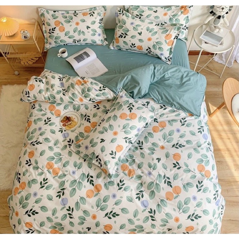 Bộ vỏ chăn ga cottong poly hàng nhập khẩu mẫu quả cam ,đủ kích thước ga giường