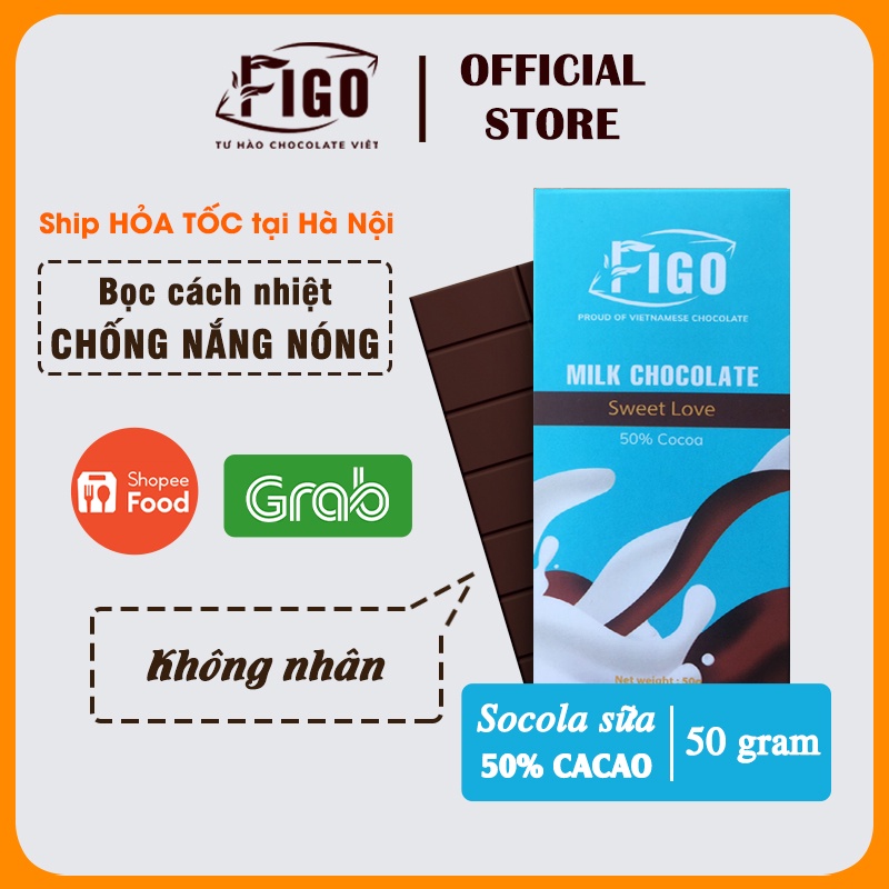 [Chính hãng] Socola sữa 50% Cacao hiệu ChocolateFigo | Milk Chocolate Thanh 50gr ĂN LÀ NGHỀN, đậm đà vị socola đắng béo