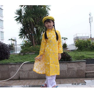 Áo dài VÀNG XU Gấm Thái Tuấn Bé GÁI (gồm Áo, Quần, Khăn vấn)