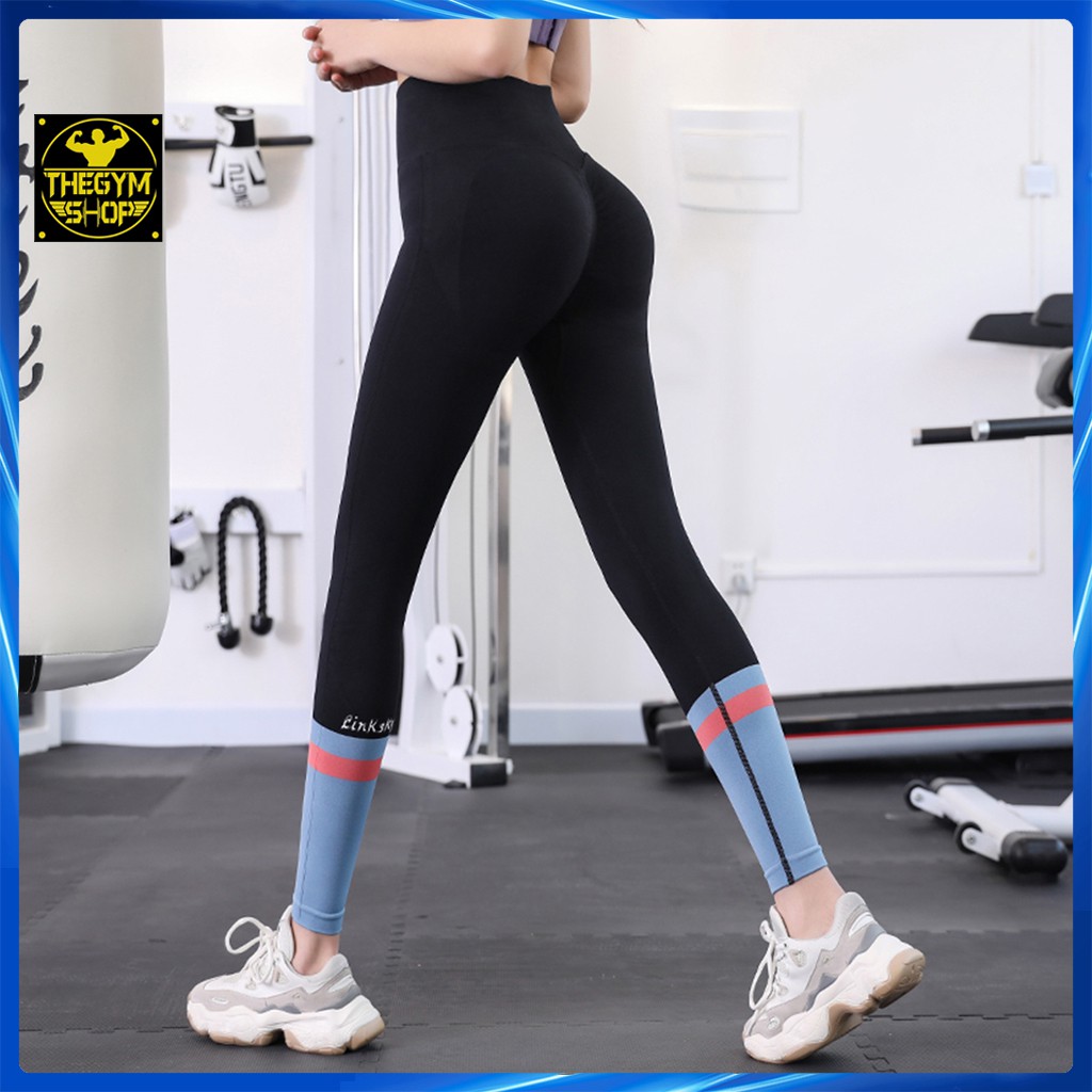 Quần tập gym, yoga AMIN AM031 legging cạp cao, vải dệt kim, co giãn tốt, có chun nâng mông