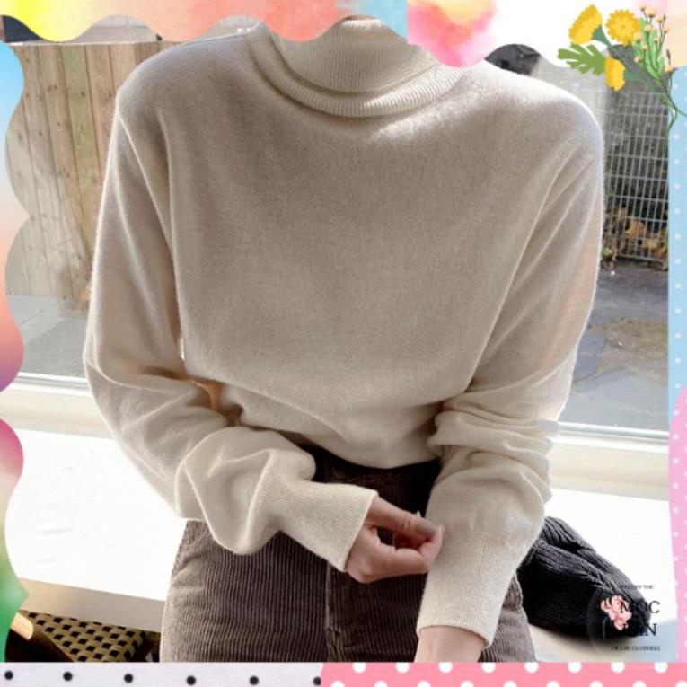 Áo len nữ cổ lọ form thụng rộng màu trơn style Hàn Quốc nhẹ nhàng sang trọng