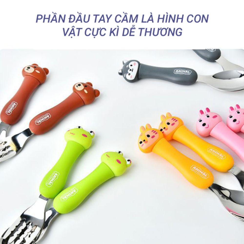 Bộ dĩa, thìa ăn dặm cho bé chất liệu Inox cao cấp không gỉ (Bộ thìa dĩa cho bé tập ăn)