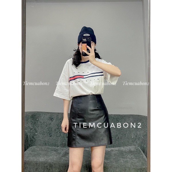 Áo phông xanh phối vải màu đỏ trắng, áo thun tay lỡ form unisex