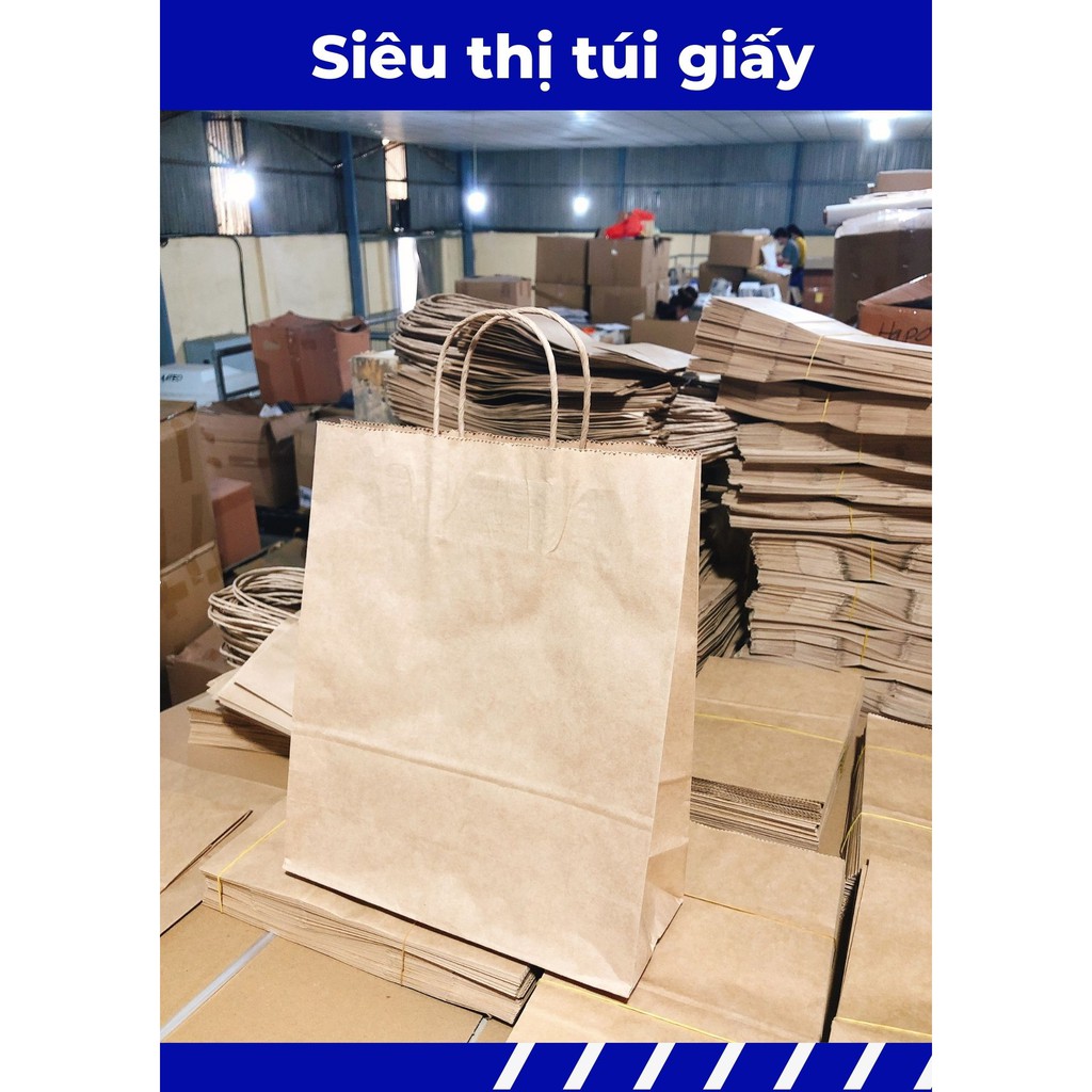 COMBO 50 CHIẾC TÚI GIẤY KRAFT XI MĂNG S3: 25x10x30 cm CÓ QUAI ( ẢNH THẬT SHOP TỰ CHỤP)