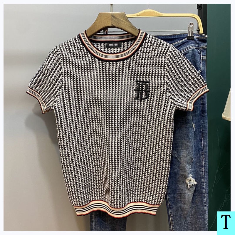 Áo Đá!Áo Thun Dệt Kim Tay Ngắn Cổ Tròn Khô Nhanh Size Lớn Phong Cách Mới Mùa Hè Cho Nam