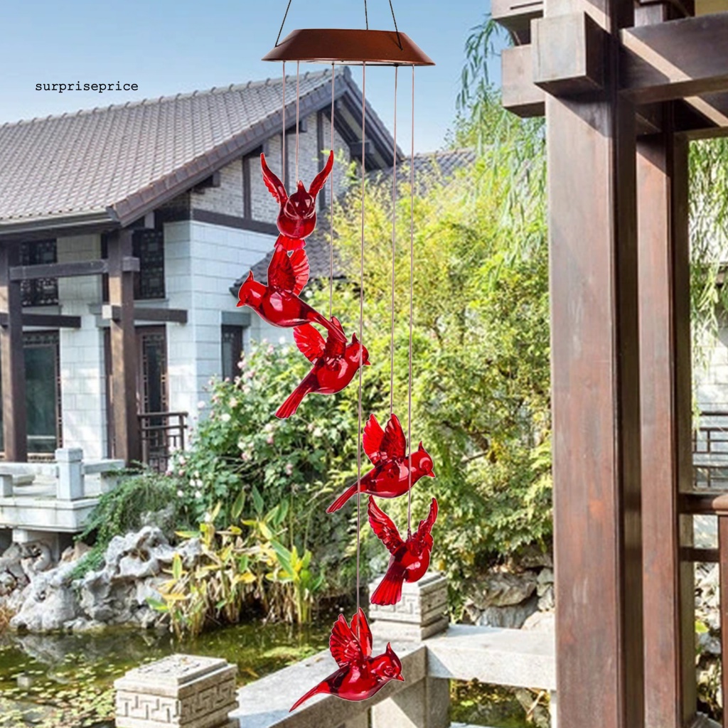 Chuông Gió Có Đèn LED Sử Dụng Năng Lượng Mặt Trời Hình Chú Chim Độc Đáo