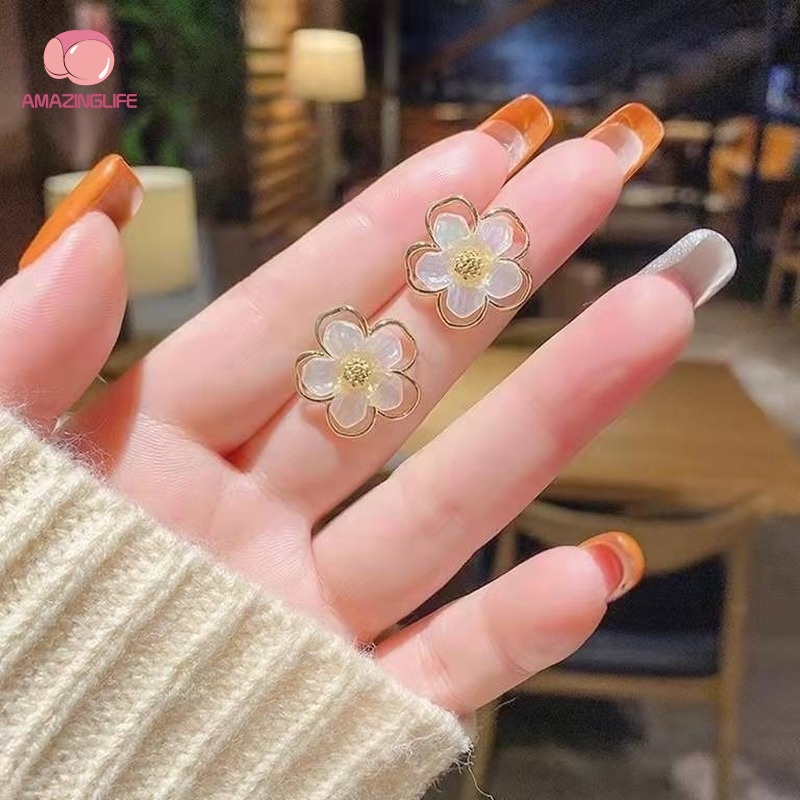 Khuyên Tai Hình Hoa Đính Đá Zircon Lấp Lánh Phong Cách Hàn Quốc Cho Nữ