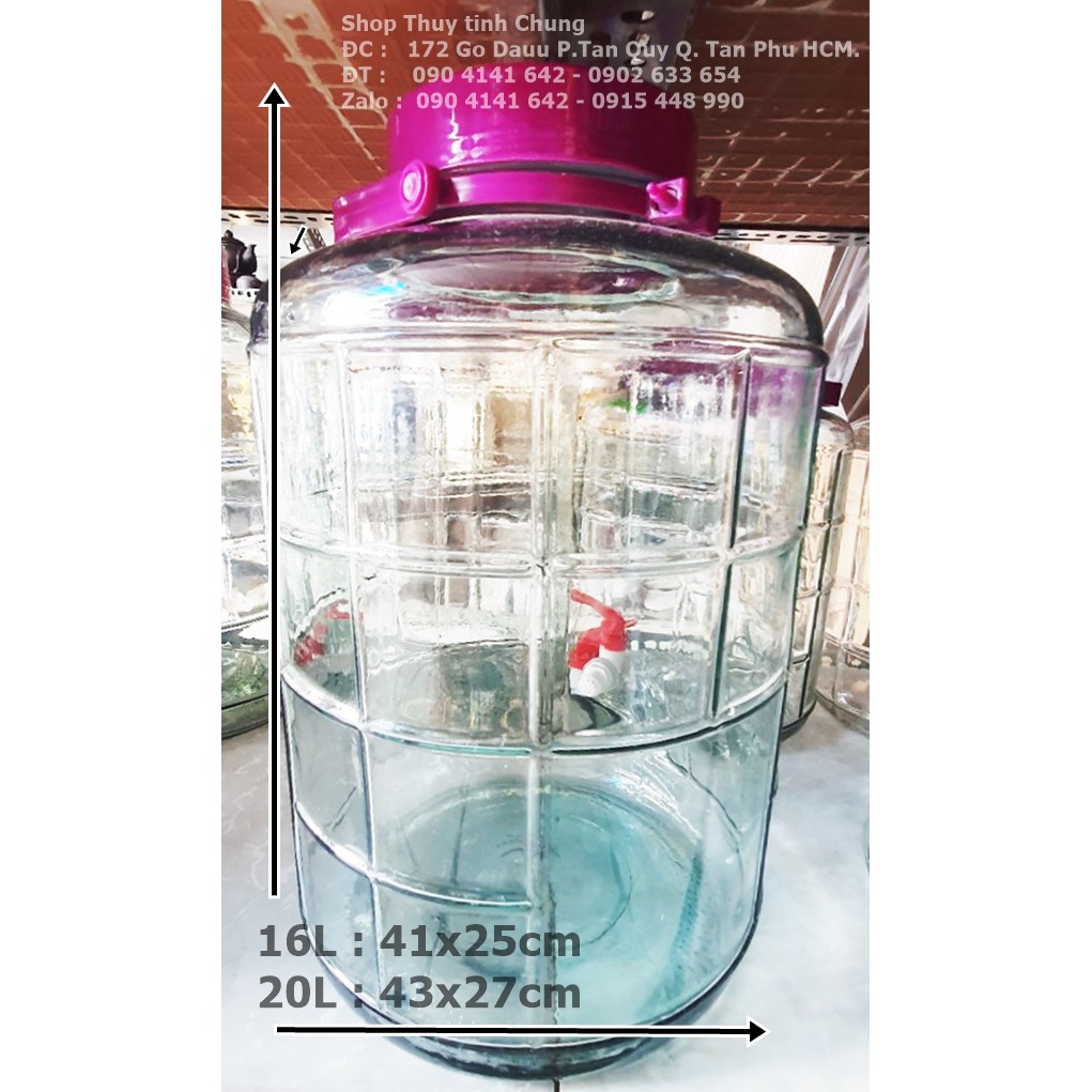 Bình ngâm rượu thủy tinh nắp nhựa 2 lớp có quai xách 16L/20L Thanh Xuân