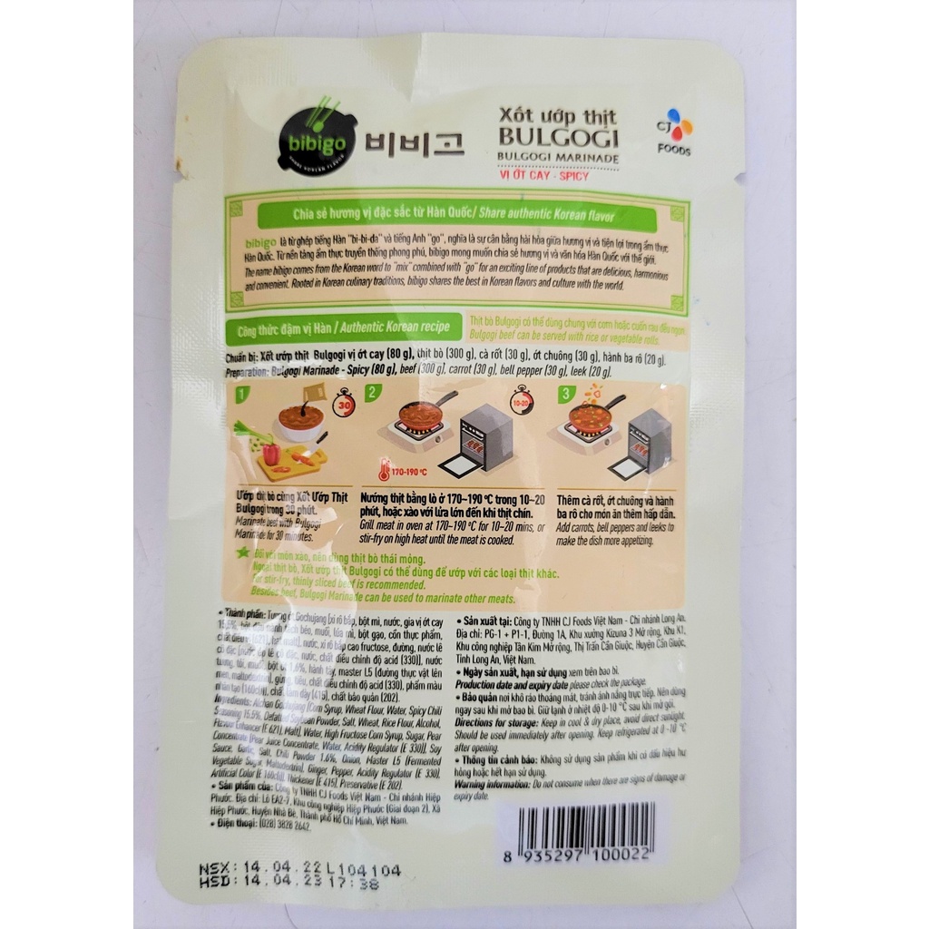 [Túi 80g – VỊ ỚT CAY] XỐT ƯỚP THỊT BULGOGI Bibigo [VN] CJ FOODS Korean Spicy Taste Marinade (halal)