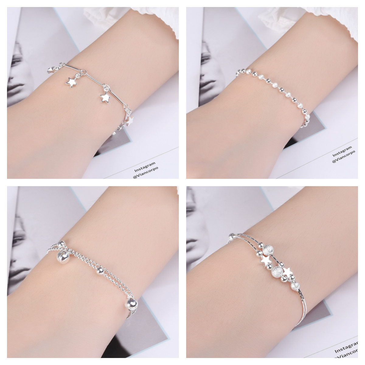 10 designs S925 Silver Bracelet Girls' Accessories Simple Exquisite Bracelet Snowflake Bracelet Multi-Style Design Bracelet Gelang wanita