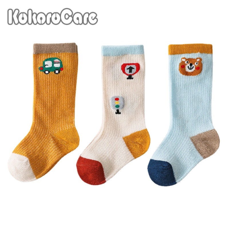 Bộ 3 đôi tất Kokorocare YSZ-17 bằng cotton thoáng khí in hình gấu đáng yêu cho bé 0-5 tuổi