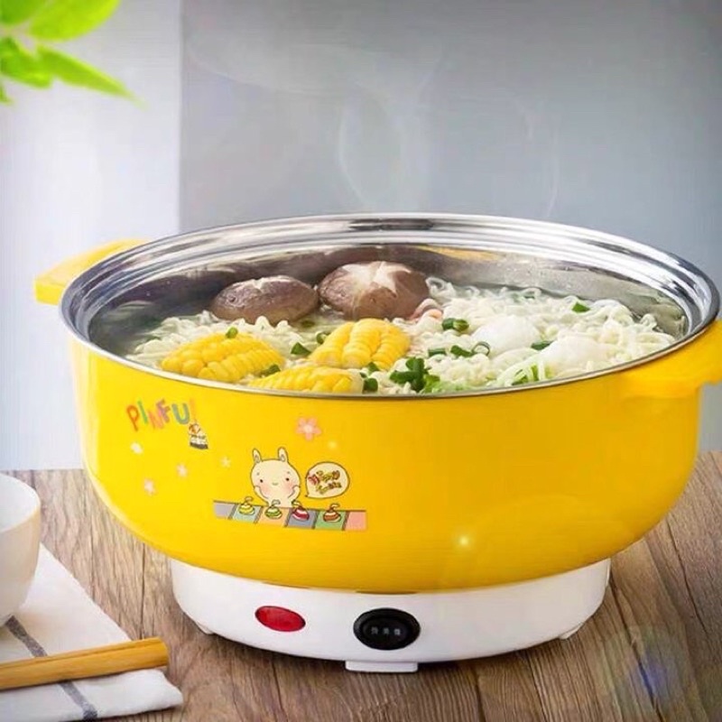 Nồi lẩu điện mini 24cm vung kính 1000W - Nồi lẩu đa năng gia đình 24cm siêu tiện, thiết kế nhỏ gọn