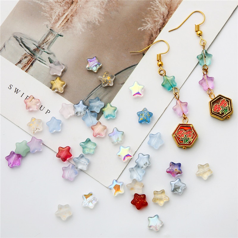 Set 10 hạt xỏ lỗ hình ngôi sao nhiều màu sắc dùng làm đồ trang sức thủ công đa dụng