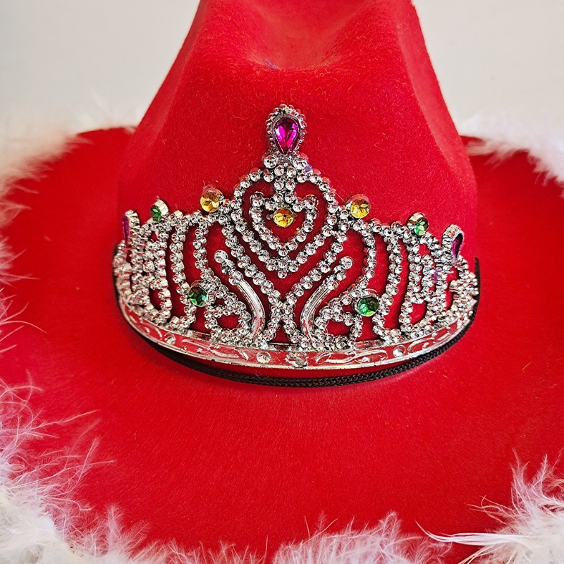 Mũ Cao Bồi Vương Miện Đính Kim Sa Viền Lông Vũ Kiểu Cao Bồi Cho Người Lớn Và Trẻ Em