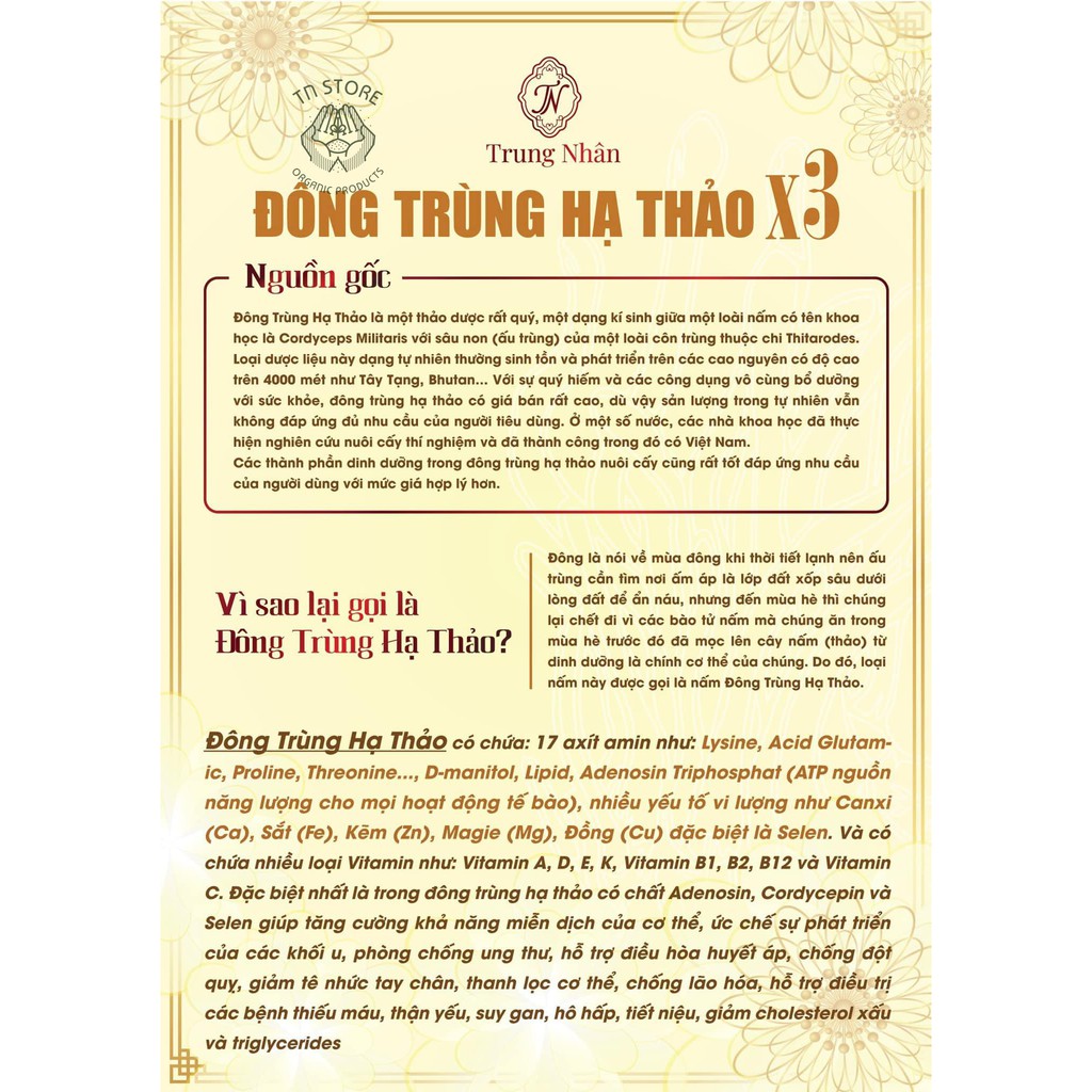 Đông trùng hạ thảo organic sấy thăng hoa Trung Nhân 10g, hạn sử dụng 24 tháng, sản phẩm sạch cho sức khỏe | BigBuy360 - bigbuy360.vn