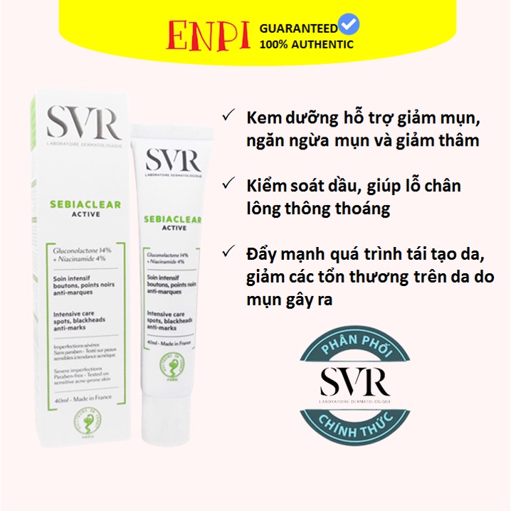 Kem Dưỡng Giảm Mụn, Kiểm Soát Dầu SVR Sebiaclear Active [PHÂN PHỐI CHÍNH HÃNG]