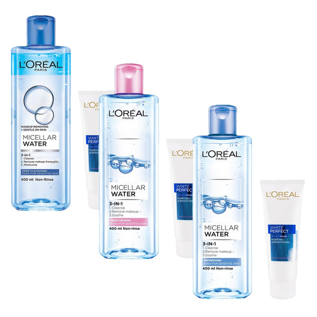 Combo L'Oreal Sữa Rửa Mặt Sáng Da 100ml + Tẩy Trang L'Oreal 400ml