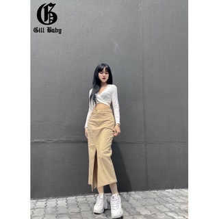 GILLBABY | Chân váy dài kaki xẻ tà cá tính năng động đi học đi chơi công sở (ERA SKIRT)