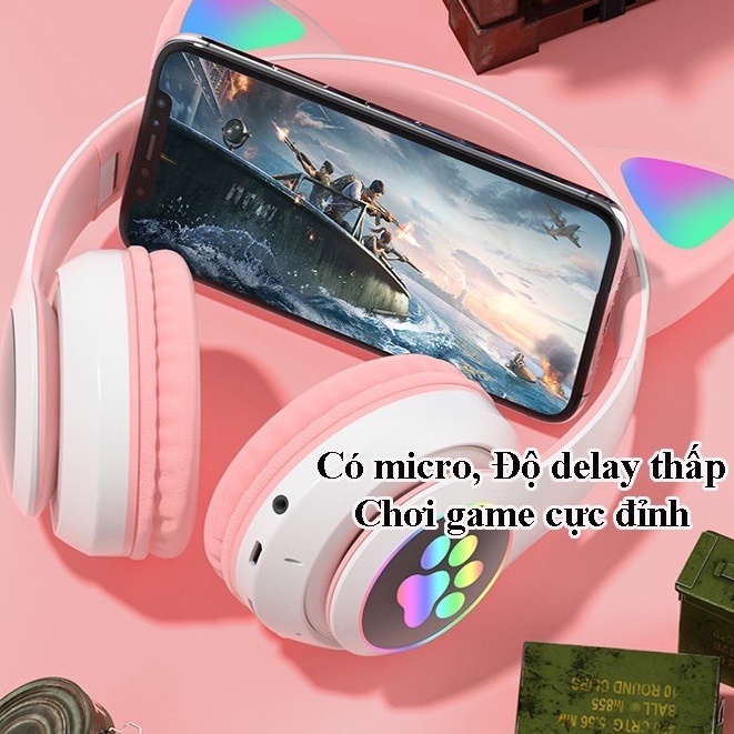 Tai Nghe Mèo Bluetooth Chụp Tai STN-28 Có Micro Chơi Game, Học Online, Nghe Nhạc HIFI. Headphone Máy Tính Không Dây