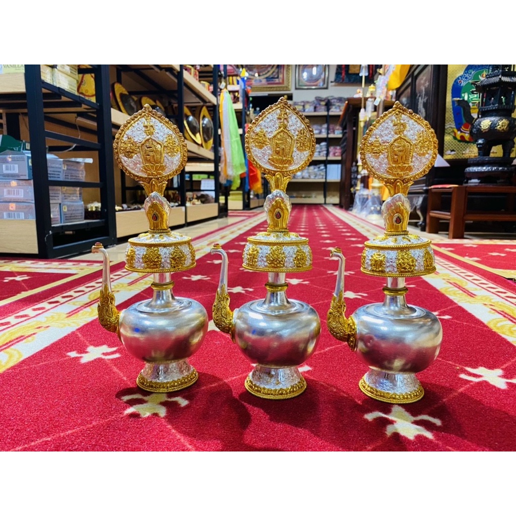 [PBMC] Bình sái tịnh có vòi tráng bạc Nepal 20cm