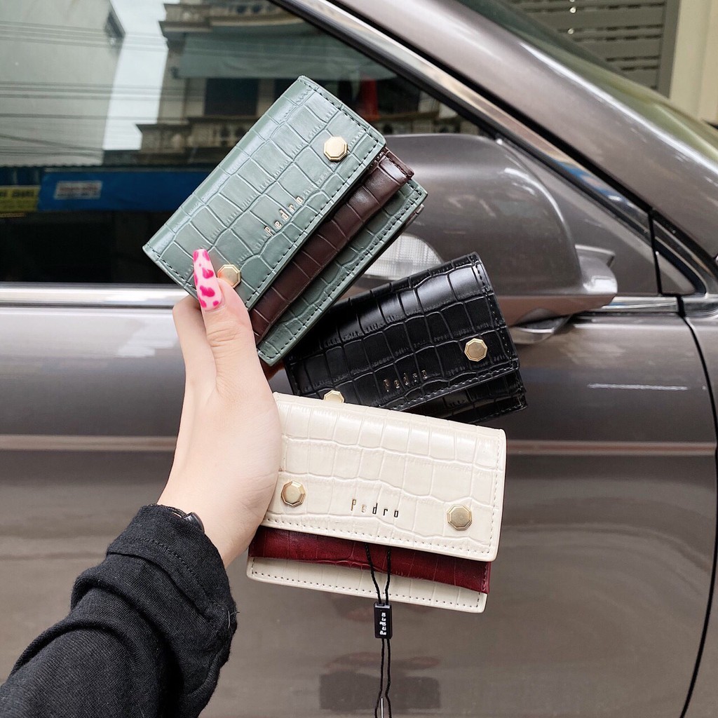 Ví Nữ Da Gập Pedro 3 màu full box, hot hit, chất cao cấp, đường may đẹp