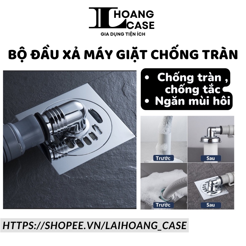 Bộ đầu xả máy giặt chống tràn, đầu xả thoát nước thải, lắp thoát nước sàn, ngăn mùi hình chữ L