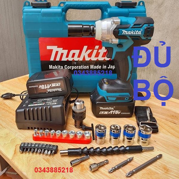 Máy siết bulong Makita 118V tặng bộ phụ kiện, máy siết bulong không chổi than 2 trong 1