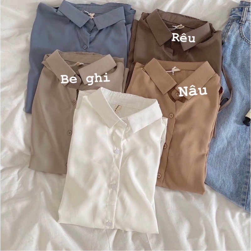 Áo sơ mi nữ phom rộng rút dây sườn hottrend phong cách vintage hàn quốc trẻ trung năng động chất đũi mát