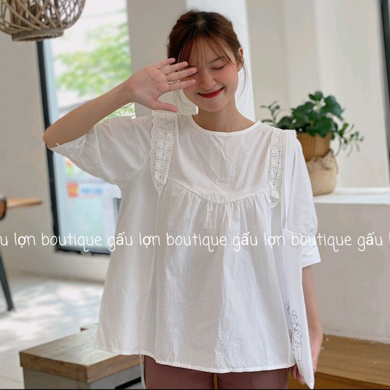 áo babydoll cộc tay ren vai vintage ảnh thật