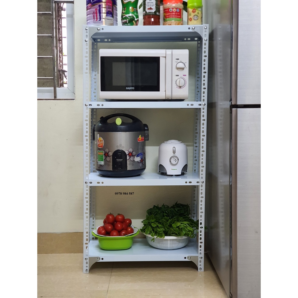 Kệ sắt v lỗ lắp ghép đa năng, kệ kho hàng gia dụng 3, 4, 5, 6 tầng .Kt : Dài 60cm, Rộng 30cm