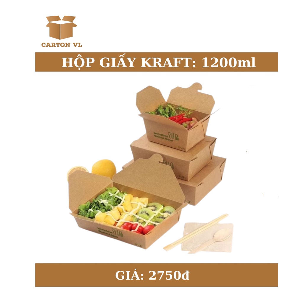 Hộp Giấy Đựng Thức Ăn 1200ml (17x14x6cm) Hộp đựng thực phẩm ship online